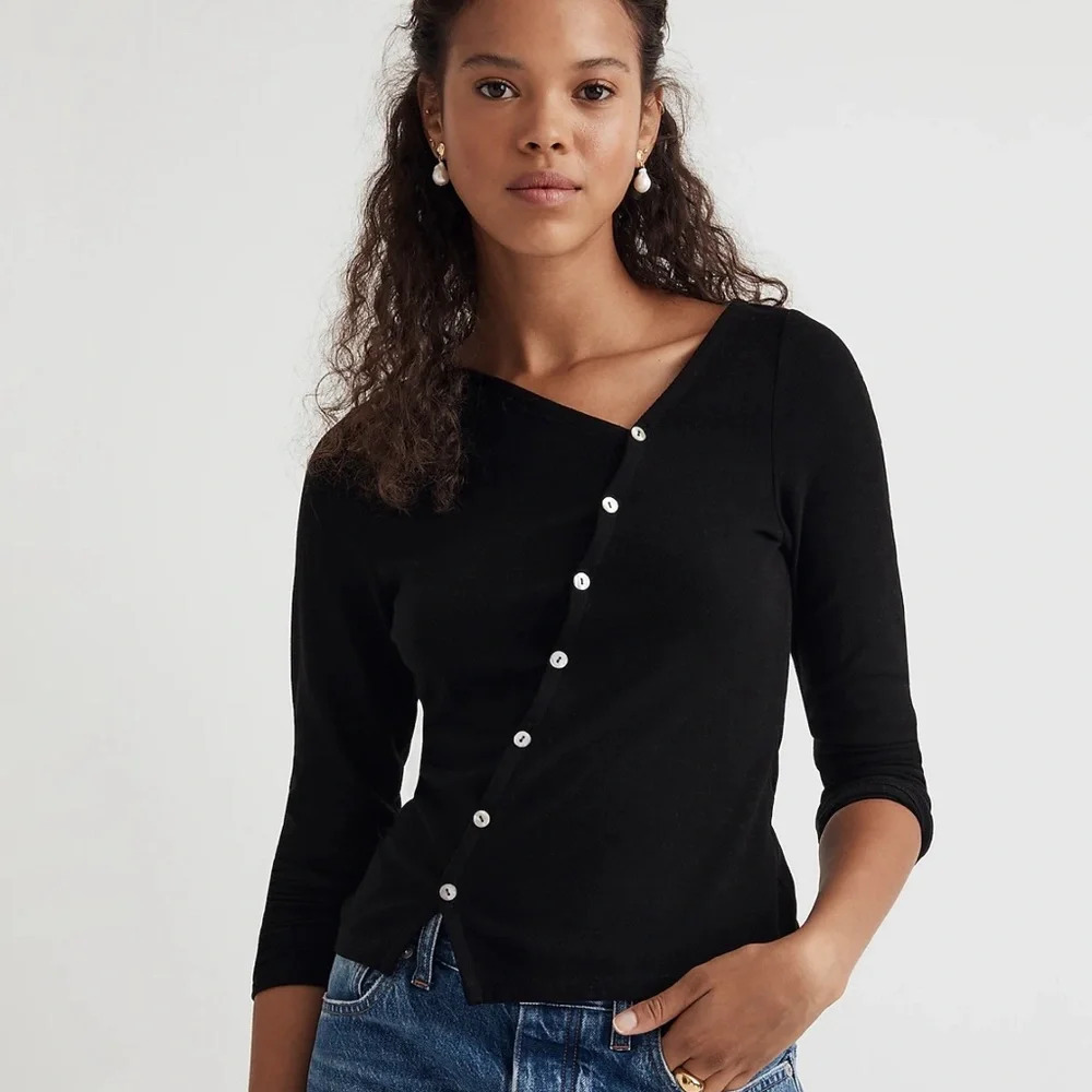 Madewell Asymmetrical Button-Front Black Cardigan Sweater Size XS - Picture 3 of 6
